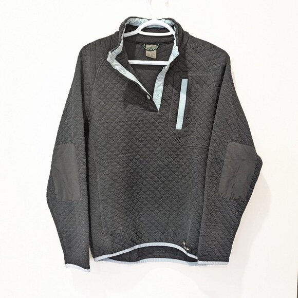 Woods Black Quilted Pullover Women's Cottagecore M 26 Inch L Elbow Patches! - Picture 1 of 8